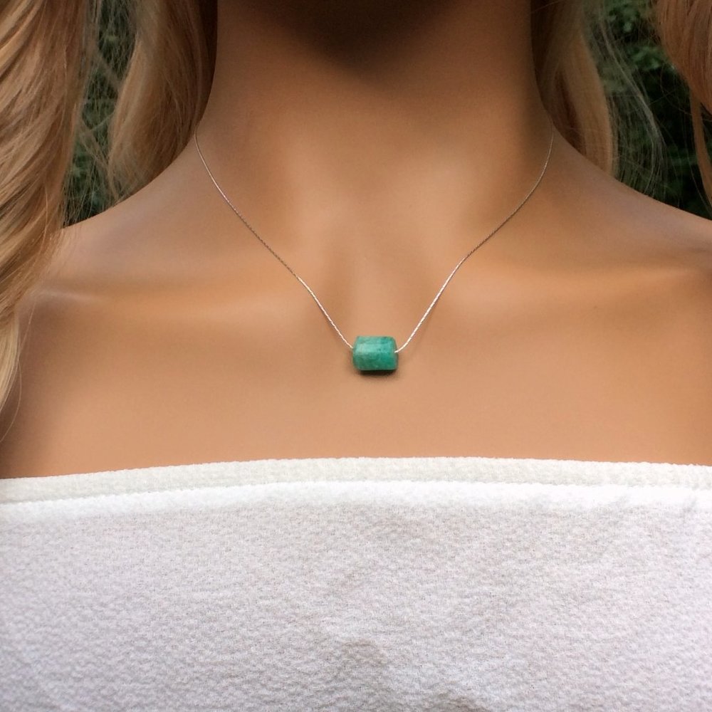 Amazonite choker, Sterling Silver, throat chakra, healing jewelry, crystal